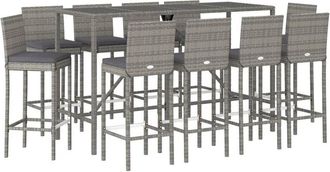 vidaXL Vidaxl - Mesa Y Taburetes Altos Jard&iacute;n 11 Piezas Y Cojines Rat&aacute;n Pe Gris