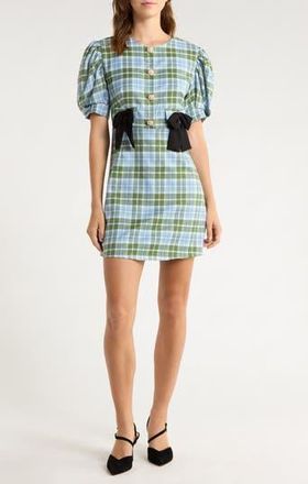Sister Jane Foyer Check Puff Sleeve Minidress in Green at Nordstrom Rack, Size X-Small