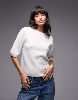 Arket alpaca wool blend knit top with v-back in white