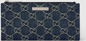 Gucci Long Wallet With Gucci Plaque, Blue, Fabric