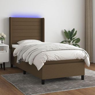 vidaXL Vidaxl - Cama Box Spring Colch&oacute;n Y Luces Led Tela Marr&oacute;n Oscuro 90x190cm