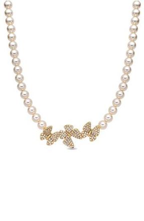 Eye Candy Los Angeles Hannah Pav&eacute; Cubic Zirconia Butterfly Faux Pearl Collar Necklace in Gold at Nordstrom Rack