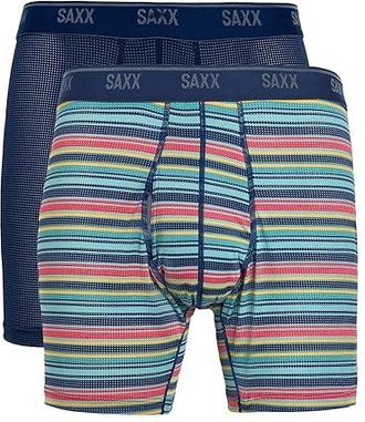 Saxx Underwear Quest Quick-Dry Mesh Boxer Brief Fly 2-Pack Mens Underwear Harvest Stripe/Maritime : 2XL, Elastane/Nylon/Polyester