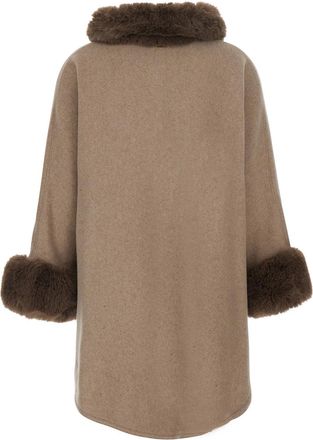 Twinset Fur-Trimmed Wool Blend Coat - Brown