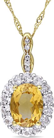 Mimi & Max 1 4/5 CT TGW Oval Shape Citrine, White Topaz and Diamond Accent Vintage Pendant With Chain in 14k Yellow Gold