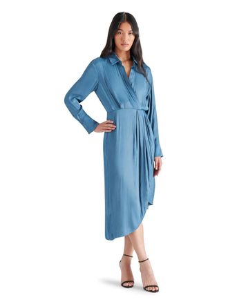 Steve Madden Martina Wrap Dress Womens Ocean Blue Asymmetrical Hem PALL515