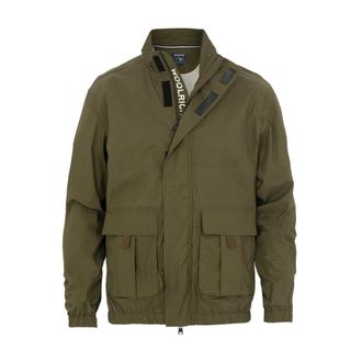Woolrich Donkergroene Track Jacket Papery Popeline - Heren - Zomerjassen - Groen - M - Katoen - Jassen