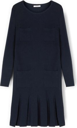 Motivi Uitlopende gebreide jurk met zakken - Dames - Kleedjes - Blauw - L - Nylon - Kleedjes