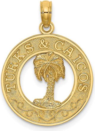 Diamond2Deal 14k Yellow Gold TURKS AND CAICOS with Palm Tree Circle Charm Pendant
