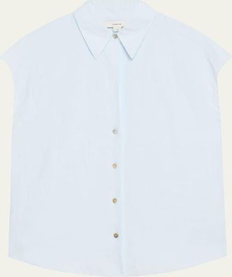 Vince Cap-Sleeve Linen Button-Front Blouse