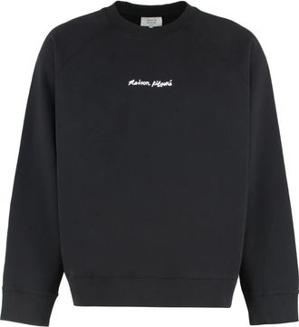 Maison Kitsun&eacute; Geribbelde crew-neck sweatshirt van katoen - Heren - Sweatshirts - Zwart - XS - Katoen - Hoodies & sweatvesten