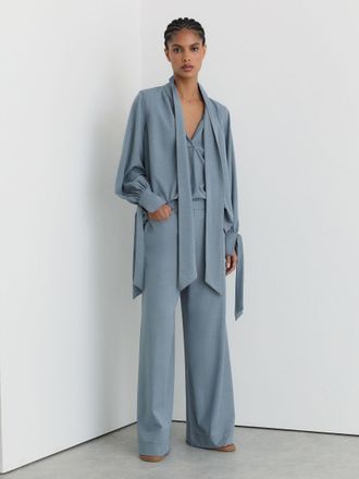 Reiss Light Blue Petite Denim-look Wide-leg Trousers, 16