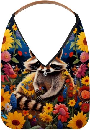 Generic Sunflowers Raccoon Reusable Lightweight Grocery Bags - Foldable Into Compact Pouch, Washable & Sturdy, Multipurpose for Shopping and Travel