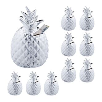 Relaxdays Relaxdays Pack 10 Huchas Pi&ntilde;a Con 2 Llaves, Cer&aacute;mica, Plateado, 16 X 9 Cm
