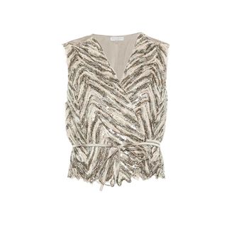 Brunello Cucinelli Dazzling Chevron Embroidery Vest - female - Brunello Cucinelli - Blouses - Multicolor - L - Blouses & Shirts