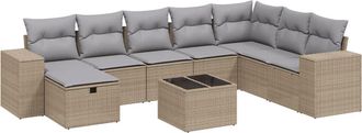 vidaXL Juego De Sof&aacute;s Jard&iacute;n Con Cojines Beige Mezcla 9 Pzas Rat&aacute;n Pe Vidaxl