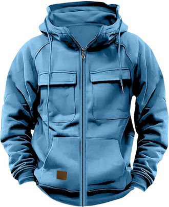 Generic mens winter jacket Cargo Hoodies Tactical Sweatshirts Full Zip Hoody Fashion Long Sleeve Workout Pocket Work Jackets Military Outdoor Hiking Fishing H