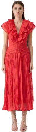 Sabina Mus&aacute;yev Lange jurk met ruches en draperie - Dames - Casual kleedjes - Rood - M - Katoen - Kleedjes
