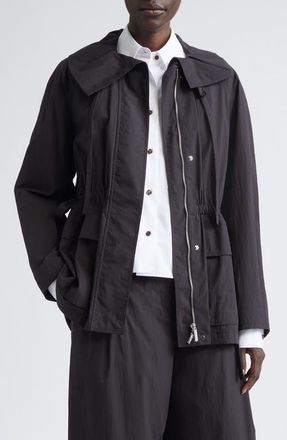 Lafayette 148 New York Oversize Cotton & Nylon Funnel Neck Jacket in Black at Nordstrom, Size X-Large