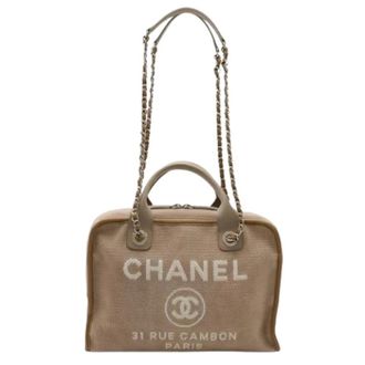 Chanel Pre-owned Vintage Canvas Schoudertas - Dames - Pre-owned - Beige - Maat: ONE Size Leer