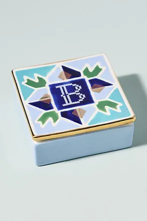 Anthropologie Quilted Monogram Trinket Box