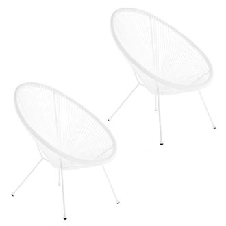 LOLAhome Pack de 2 sillones de jard&iacute;n Acapulco de rattan y metal blancos