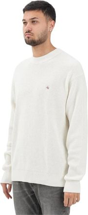 Calvin Klein Jeans Katoenen trui met wafelstructuur - Heren - Ronde hals truien - Beige - M - Katoen - Truien & Vesten
