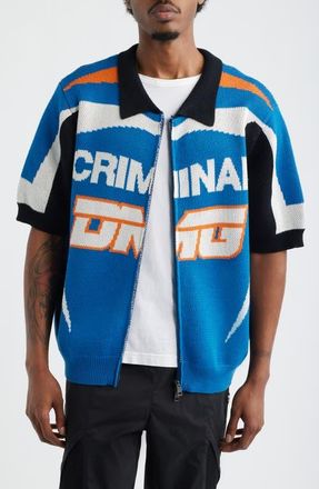 Criminal Damage Racer Knit Zip-Up Cardigan in Blue/Orange/Black/Ecru at Nordstrom, Size Xx-Large