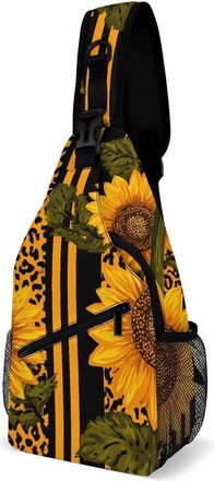Generic Sunflower And Leopard Print Unisex Shoulder Bags Casual Crossbody Chest Bag Sling Backpack for Hiking Cycling Travel