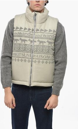 And Wander MAISON KITSUNE Sleeveless Patterned Padded Jacket size L