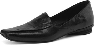 TinaCus Womens Genuine Leather Square Toe Soft Slip On Handmade Office Loafers Shoes, Black, 6 UK