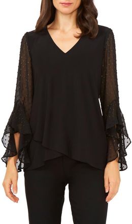 Chaus Tulip Bell Sleeve Top in Black/gold at Nordstrom, Size Medium