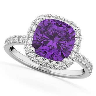 Allurez Cushion Cut Halo Amethyst & Diamond Engagement Ring 14k White Gold in 3.11Ct/white Gold at Nordstrom, Size 6.5