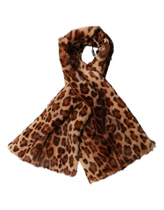 Dolce & Gabbana Brown Leopard Printed Goat Hair Shawl Womens Scarf