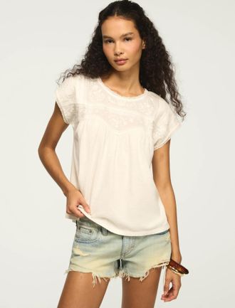 Lucky Brand Womens Embroidered Dolman Yoke Top