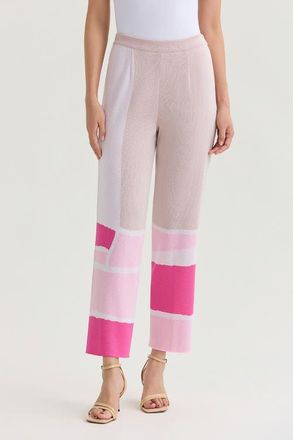 Ming Wang Soft Knit Straight-Leg Colorblock Ankle Pants in Carmine Rose/pink at Nordstrom, Size 1 X