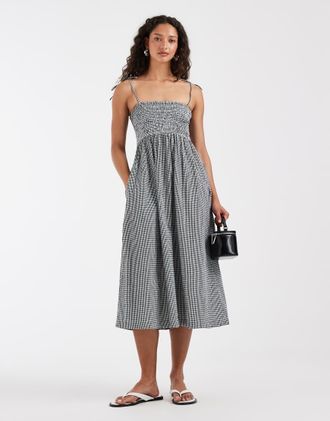 Jack & Jones Vestito lungo in seersucker a quadretti neri e bianchi-Nero