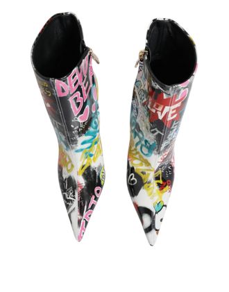 Dolce & Gabbana Womens Multicolor Graffiti Keira Mid Calf Boots Shoes Lamb Leather