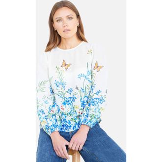 Yumi Butterfly Print Long Sleeve Top in Ivory at Nordstrom, Size 10