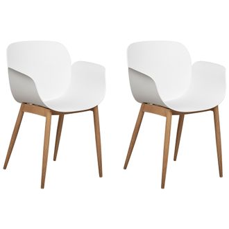 Beliani Conjunto De 2 Sillas Modernas Asientos De Pl&aacute;stico Moldeado Patas De Metal Para Comedor Cocina Blanco Abilene