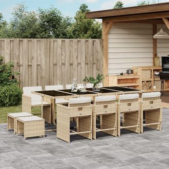 vidaXL Set Comedor De Jard&iacute;n Con Cojines 13 Pzas Rat&aacute;n Sint&eacute;tico Beige Vidaxl