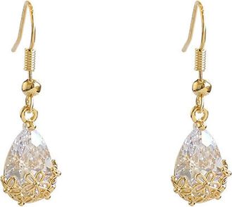 Generic Real Gold Electroplating Inlaid Zircon Pattern Water Drop Pendant Earrings Hoop Earring Small (A, One Size)