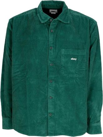 Obey Fluweel Regenwoud Langarm Shirt - Heren - Casual Overhemden - Groen - L - Katoen - Overhemden