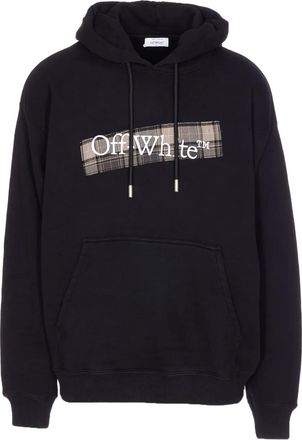 Off-white plaid-panel drawstring hoodie - Black