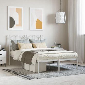 Berkfield Home Metal Bed Frame with Headboard White 120x200 cm | Size: Small Double