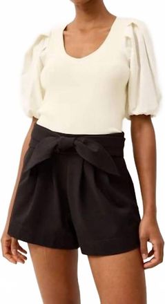 Marie Oliver Shayna Mixed Media Rib Knit Tee Top In Ivory