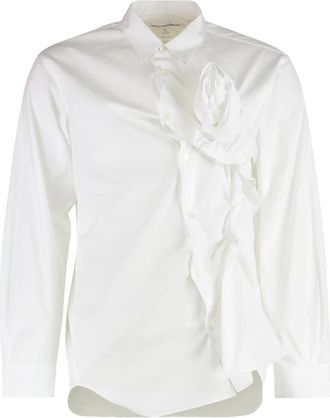 Comme Des Garçons Overhemden, Heren, Wit, S, Katoen, Katoenen overhemd met verzameld voorpand