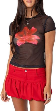 Edikted Aloha Floral Sheer Mesh T-Shirt in Black at Nordstrom, Size X-Small