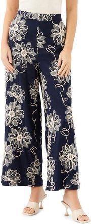 Fifteen Twenty Adara Floral Embroidered Wide Leg Pants in Navy at Nordstrom, Size X-Large
