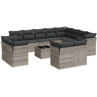 vidaXL Set Sof&aacute;s De Jard&iacute;n Con Cojines 13 Piezas Rat&aacute;n Sint&eacute;tico Gris Vidaxl